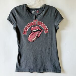 Rolling Stones Womens Sz M(7/9) Graphic T-Shirt Gray Tongue w Red Rhinestones